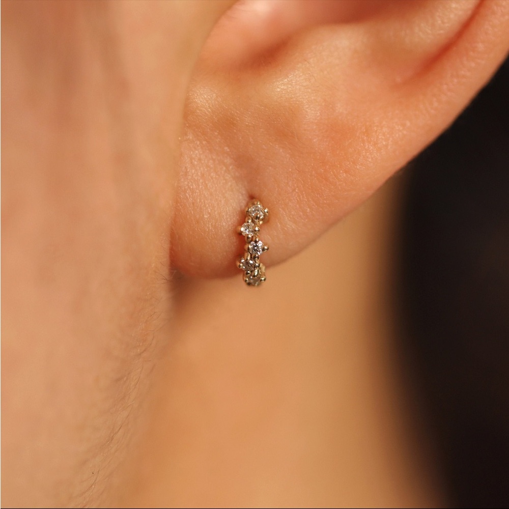 14K Solid Gold Diamond Cluster Huggies
